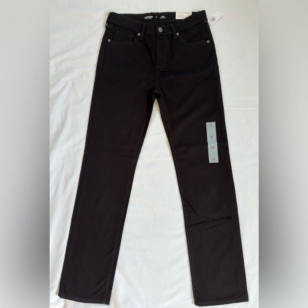 Old Navy Boys Slim Fit Built-In Tough 360 Stretch Black Pants | Size 14 NWT - Picture 2 of 5